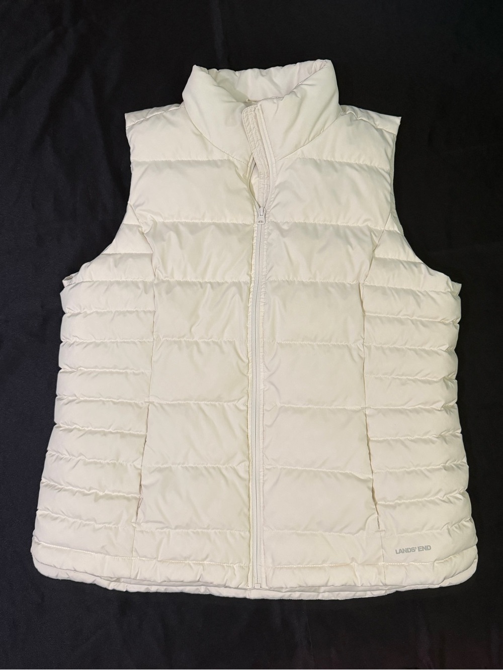 Lands' End Women’s White Down Puffer Vest Sz XL Tall Full Zip Pockets